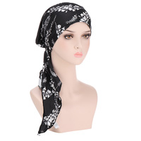 Gorro Turbante Pre-Atado con Estampado Floral a Rayas para Mujer, Gorro Interior Elástico para Hijab, Ligero, para Uso Diario, Pañuelo para la Cabeza para Pérdida de Cabello