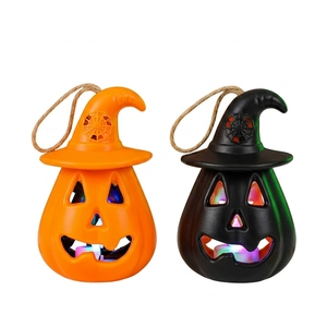 Lanterne citrouille-tête de morteuse d'Halloween, sculptée creuse, veilleuse LED en plastique, décoration de table pour bar, fête de loup-garou, accessoire de maison hantée - Product Image 6