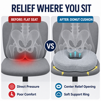 Coussin orthopédique gris en mousse à mémoire de forme pour soulagement des hémorroïdes et soutien du coccyx, avec housse amovible, vente en gros