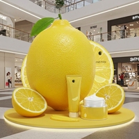 Réplique géante de statue de fruit en fibre de verre (FRP) pour produits cosmétiques, idéale pour la décoration promotionnelle des centres commerciaux et le présentoir de produits de soin à base de citron.