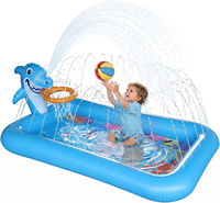 Piscine gonflable pour enfants avec panier de basket - Piscine gonflable pour bébés et tout-petits, tapis de jeu avec arroseur pour enfants