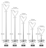 Vente en gros en acier inoxydable en forme de cœur pour table de mariage, siège, plat, place, porte-cartes, piédestal, buffet, nombre de clips