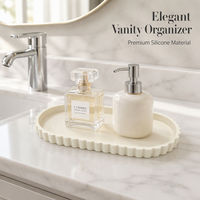 Grand plateau de rangement en silicone à bords ondulés, ovale, cannelé et festonné, pour cosmétiques, bijoux, bougies et rangement de bureau