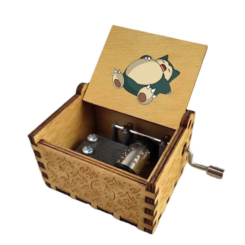 Anime Cartoon Snorlax Hand Carved Retro Wood Music Box Classic