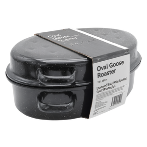 Oval Goose Roaster 7.5 L 38 Cm Enamelled Black White Speckled Roasting <b>Pan</b> - Product Image 2