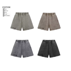Pantalones Cortos de Algodón Estilo Vintage con Efecto Desgastado para <span class=keywords><strong>Hombre</strong></span>, de Felpa Francesa Pesada con Agujeros, Fabricante de Ropa Urbana - Product Image 3