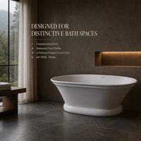 Baignoire ovale autoportante en pierre artificielle, finition haute brillance, profil latéral continu, longueur personnalisable, couleur et motif au choix, pour hôtel et maison
