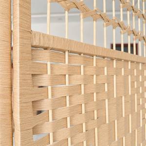 Modern Movable 4 Arched Woven Fiber Room Divider Paper Rope Folding Screen Natural Beige Rattan Frame Braided - Product Image 2