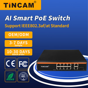 TiNCAM OEM/ODM 8*100M POE + 포트 + <span class=keywords><strong>2</strong></span>*1000M + <span class=keywords><strong>1</strong></span> * SFP 기가비트 포 스위치 섬유를 이더넷 내장 전원 120W Vlan 250 미터로 확장 - Product Image 2