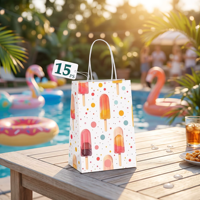 Sacs cadeaux en papier à poignée pour fêtes, anniversaires, mariages, petits sacs shopping en papier, sacs en papier kraft décoratifs mignons et colorés sur le thème des bâtonnets glacés