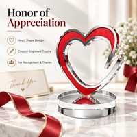 Trophée personnalisé de haute qualité en forme de cœur, en métal rouge et cristal gravé, médaille d'honneur pour récompense de gratitude ou cadeau pour les bénévoles