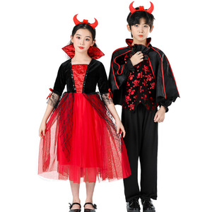 Disfraz de Halloween para niños de Brujas rojas y negras, conjunto de disfraz de actuación con capa de vampiro para niños, vestido de princesa para niñas - Product Image 1