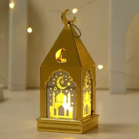 Nouvelle Lanterne Marocaine Dorée Lune et Étoile, Lampe à Vent Arabe du Ramadan, Porte-Bougie pour Décoration de Table de Fête, Lumière de Bougie