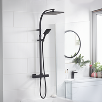 Mitigeur thermostatique de douche, mitigeur mural carré de douche de bain avec contrôle de température et douchette noir