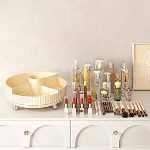 Boîte de rangement cosmétique blanche nacrée avec compartiments, organiseur de bureau rotatif pour maquillage et produits de soin de la peau - Product Image 3