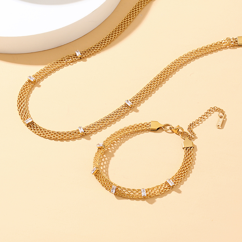18K Gold PVD Plated Watch Band Necklace and Bracelet Sets display picture 2