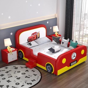 Cama <span class=keywords><strong>de</strong></span> coche para niños <span class=keywords><strong>de</strong></span> dibujos animados con barandilla para dormitorio <span class=keywords><strong>de</strong></span> niños, comedor, sala <span class=keywords><strong>de</strong></span> estar, Hotel, Villa, apartamento hecho <span class=keywords><strong>de</strong></span> <span class=keywords><strong>madera</strong></span> - Product Image 2