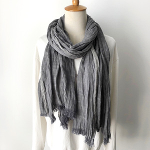 Syal Katun Linen Bergaris Artistik Gaya Jepang Musim Gugur Musim Dingin untuk Wanita Syal Atmosfer Gaya Korea untuk Pria - Product Image 4