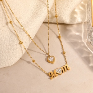 Stylish Stainless Steel Letter <b>Necklace</b> for Women Trendy Stackable Pendant with Zircon Mother's Day or Anniversary Gift - Product Image 1