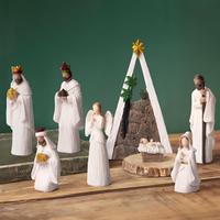 Nouvel ensemble de crèche religieuse en résine, huit pièces, décoration de bureau, artisanat de Noël