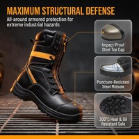 Bottes de sécurité montantes en cuir noir ignifuge avec logo personnalisé OEM, à lacets et fermeture éclair, pour hommes, avec embout en acier, pour pompiers, vente en gros