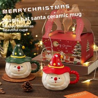 Mug de Noël magnétique avec couvercle et cuillère, grande capacité, dessin animé créatif, DIY, en céramique, cadeau de Noël
