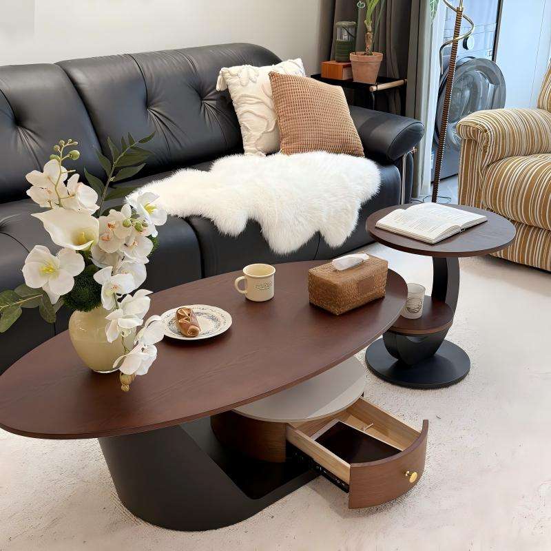Mid-Century Style Solid Wood Coffee Table Thickened Steel Frame Mobile ...