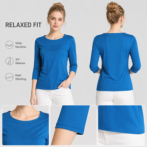 Haut en maille à manches 3/4 pour femme en soie de mûrier, coupe ample, grande taille, épaules dénudées, avec logo personnalisé, doux, respirant et de qualité supérieure - Product Image 3