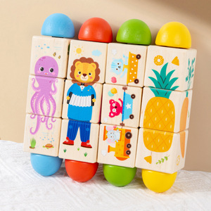 <strong>Wooden</strong> Rotating Animal Fruit Cart Puzzle Toy <strong>Wooden</strong> Rotating Vertical Building <strong>Blocks</strong> Children Educational Development - Product Image 3