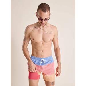 Men's Color Blocked Board Shorts Dot Pattern Drawstring Quick Dry Mid Waist Short Length Casual Swim Trunks - Product Image 1