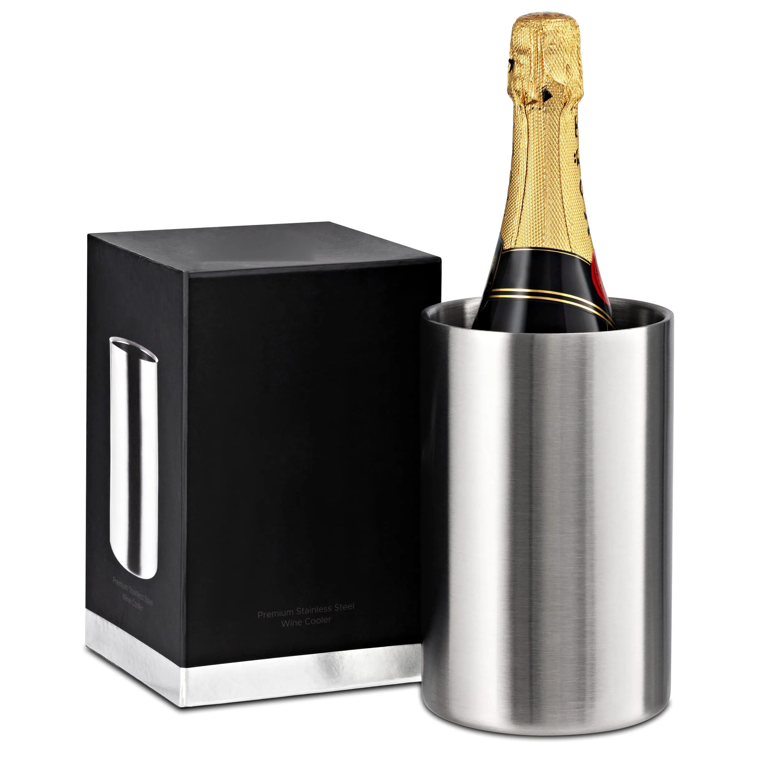 Refroidisseur de vin portable personnalisé sans glace en métal pour champagne seau refroidisseur de bouteille de vin isolé à double paroi en acier inoxydable