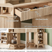 Grand bureau de maquillage en coin avec 3 lumières de miroir et station de charge en verre pour chambre à coucher