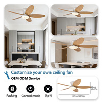 Ventilatore da Soffitto con Luce a LED, 5 Pale, 6 Velocità, Silenzioso, Vento Potente, Telecomando Intelligente, Dimmerabile, Effetto Legno Naturale per Sala da Pranzo