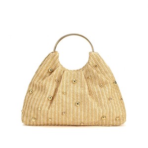 New explosive fashion nail bead straw bag vacation seaside beach woven pleated <b>ring</b> handbag for women Bag - Product Image 1