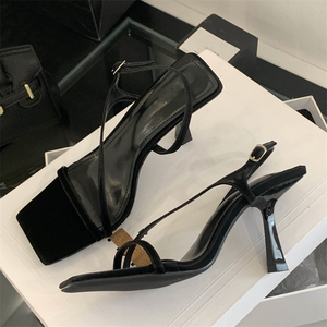 Sandalias Plateadas con Punta Abierta para Mujer, Verano 2025, Nuevas Sandalias Amarillas con Tacón de Aguja y Características de Moda Transpirables - Product Image 5