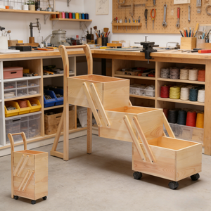 Estante de Almacenamiento Plegable de Tres Niveles de Madera de <span class=keywords><strong>Pino</strong></span> con Ruedas, Portátil e Impermeable, Estilo Clásico - Product Image 6