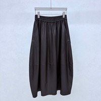 Jupes longues vintage en cuir véritable à taille élastique pour femmes, en peau de mouton avec poches latérales, jupe maxi style streetwear