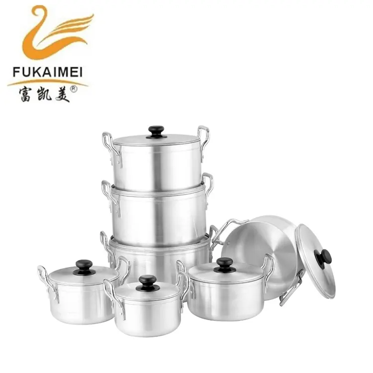 7PCS ALUMINUM COOKING POT 16-28CM SATIN FINISHED COOKWARE SET FOR AFRICA MARKET