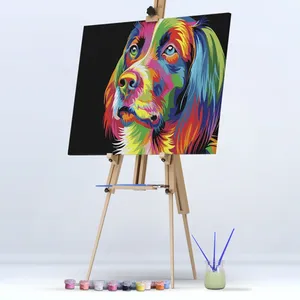 Pintura a óleo colorida para cachorros, faça você mesmo, pintura a óleo, número para sala de estar, parede