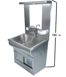 Évier simple en acier inoxydable avec armoire et robinets doubles pour cuisines commerciales, design industriel, surface brossée - Product Image 5