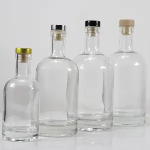 250ml 375ml 500ml 750ml 1000ml Transparent Round Empty Flint Glass Liquor Wine Whisky Vodka Tequila Bottle With Sealed Cork Lid