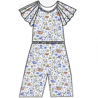 Combinaison évasée pour fillettes à motif personnalisé, manches à volants, taille élastique, barboteuse et combinaison élégantes et confortables pour enfants