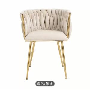 เก้าอี้รับประทานอาหารหุ้มกำมะหยี่ขาโลหะสีทองสไตล์นอร์ดิกโมเดิร์นหรูหราสำหรับห้องครัวร้านอาหาร - Product Image 4