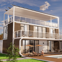 Maisons conteneurs préfabriquées de luxe, bien conçues, 3 chambres, 40 pieds, mur-rideau en verre, abri de voiture, design moderne