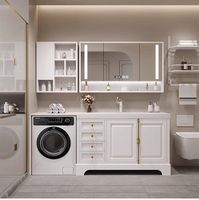 Meuble de salle de bain et armoire de buanderie en chêne américain sur mesure, avec lavabo intégré