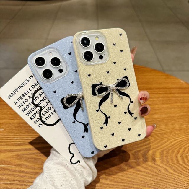 IMD glitter three-dimensional diamond bow mobile phone case suitable for iPhone 16 15 14 promax love pure color protection