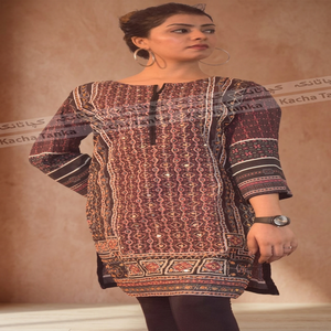 Dames brodées hiver Kurti ethnique coton et lin robe costume pour adultes pour la fête en gros design pakistanais pour les filles - Product Image 3