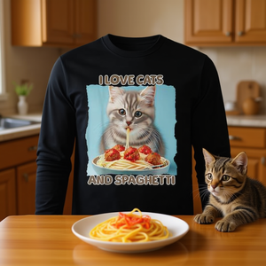 T-shirt à manches longues pour enfants, joli motif de chat tigré, I Love Cats And Spaghetti - Product Image 3
