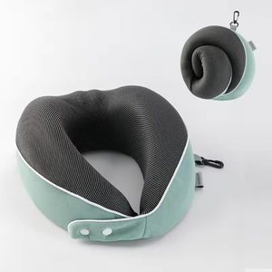 Luxury Velvet Travel Neck Pillow U-Shaped <b>Memory</b> <b>Foam</b> Headrest Breathable Striped Fabric Support for Flight Sleeping - Product Image 1