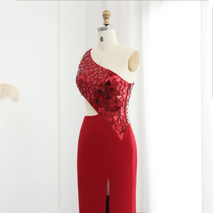 Para Jancember SZ060 Vestido de fiesta de noche de un hombro Diseño de abertura sexy Lentejuelas 3D Longitud larga Cintura natural Apliques de cristal - Product Image 5